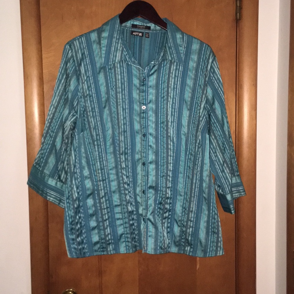Apt. 9 Shades of Aqua Striped Button-Up Blouse